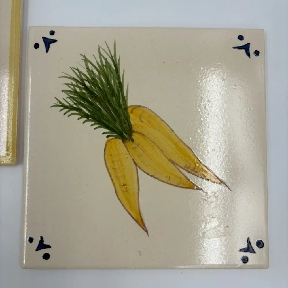 Vintage Azupal Pombal Fruit and Vegetable Carrot and Strawberry Ceramic‎ Tiles